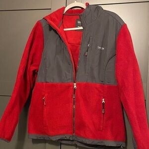 Calvin Klein Red and Dark Gray Fleece Jacket